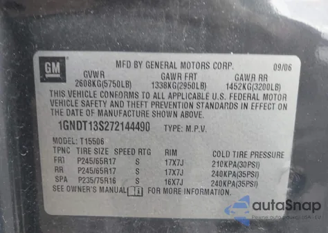 2007 Chevrolet Trailblazer Ls z USA, uszkodzony, nr VIN 1GNDT13S272144490